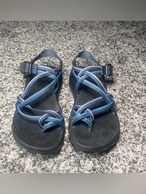 CHACO DOUBLE STRAP ZX2 SANDALS/SHOES, TOE LOOP, WOMEN SIZE 8, BLUE, HIKING/SPORT